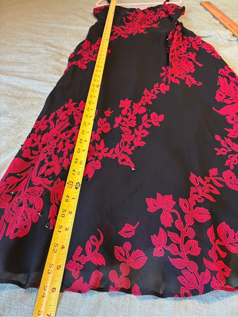 Vintage Bias Cut Dress Dark Fairy Black With Red Roses Beaded by Eva Blu M - Picture 11 of 13